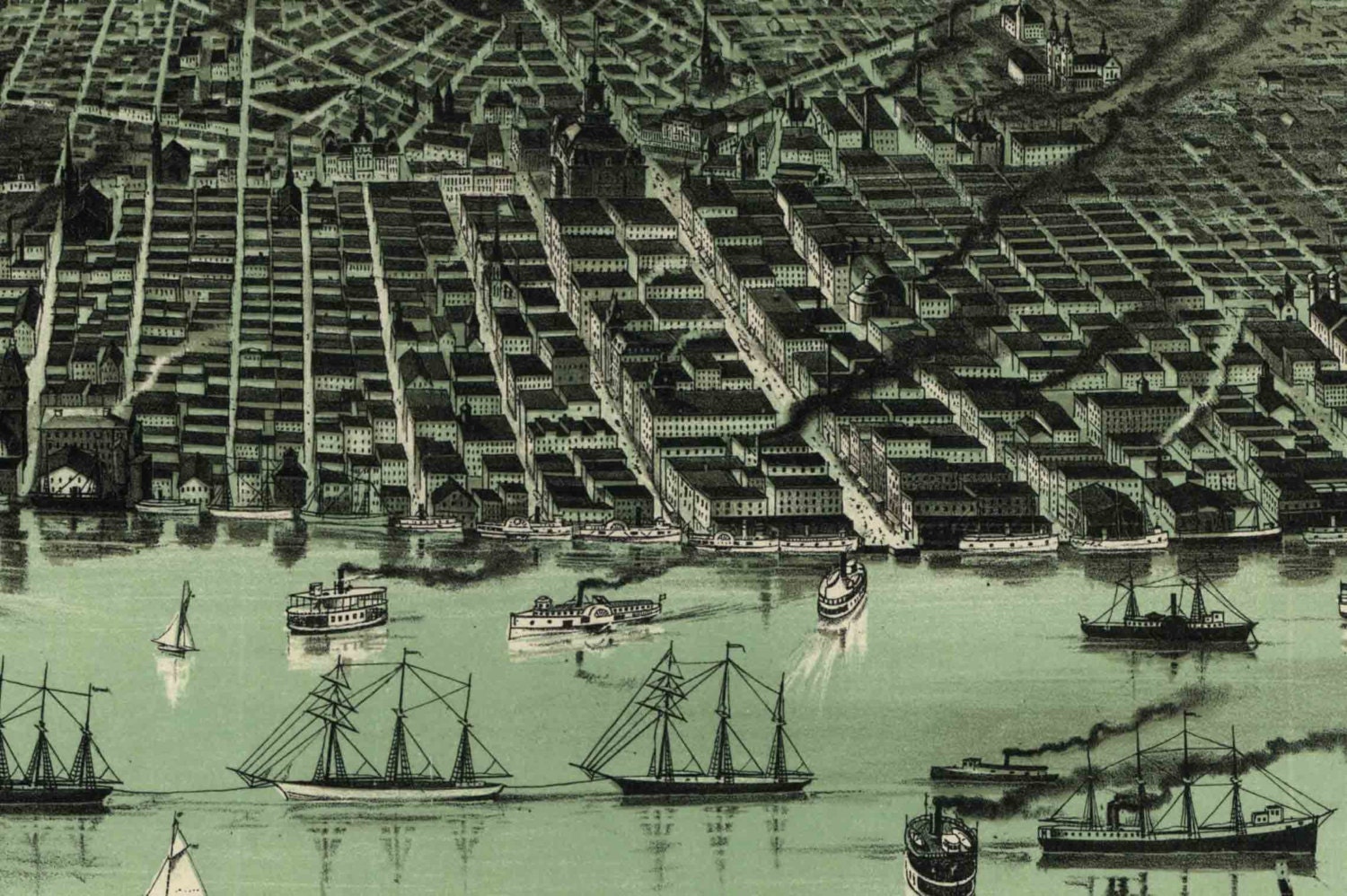 Detroit Michigan 1889 Birds Eye View Calvert Litho. Co. Etsy