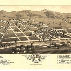 Salida Colorado 1882 Birds Eye View CO Reprint
