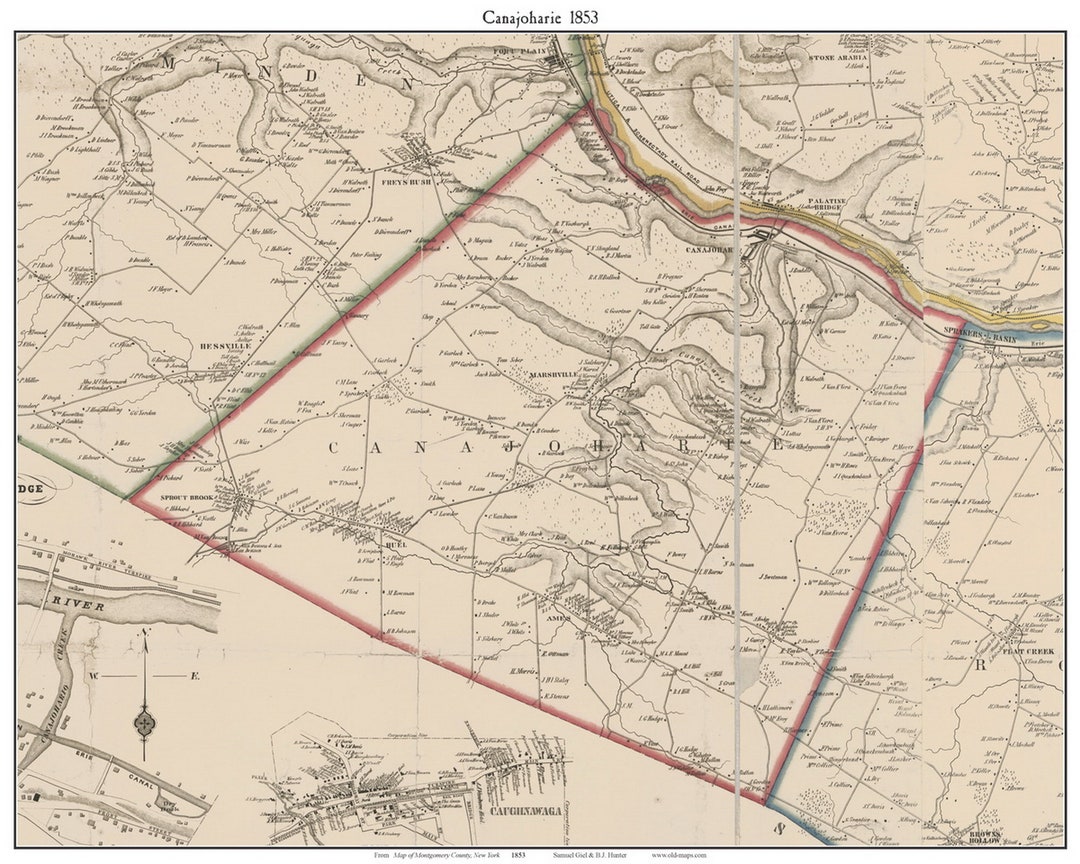 Canajoharie 1853 Old Town Map With Homeowner Names New York Reprint