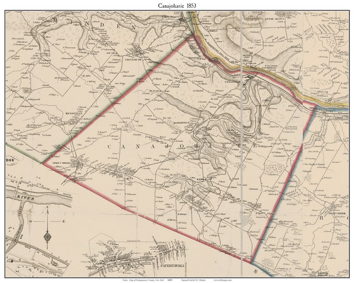 Canajoharie 1853 Old Town Map With Homeowner Names New York Etsy