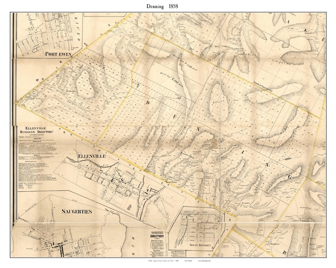 Denning New York 1858 Map Homeowners Names Pardeesville Etsy
