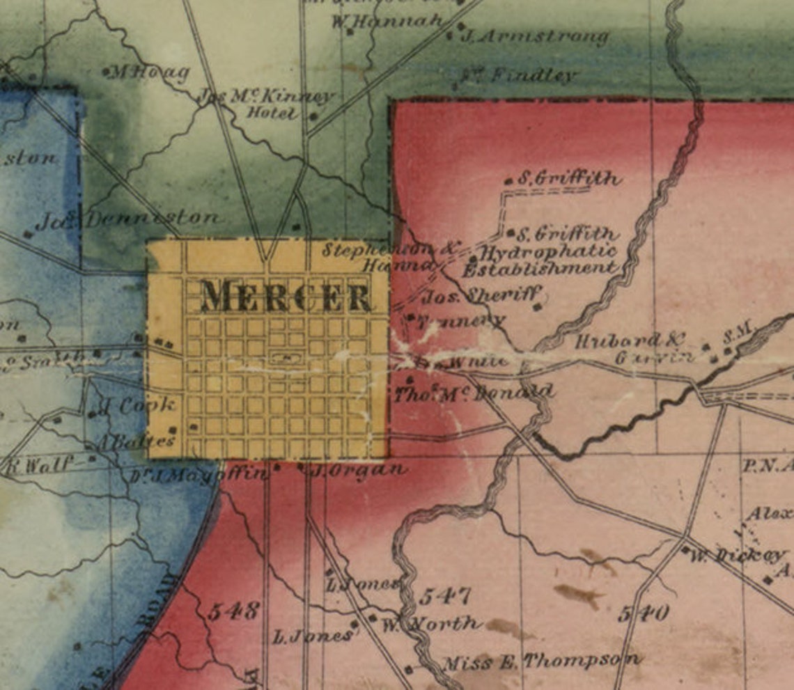 Mercer County 1860 Pennsylvania Wall Map With Homeowner Etsy