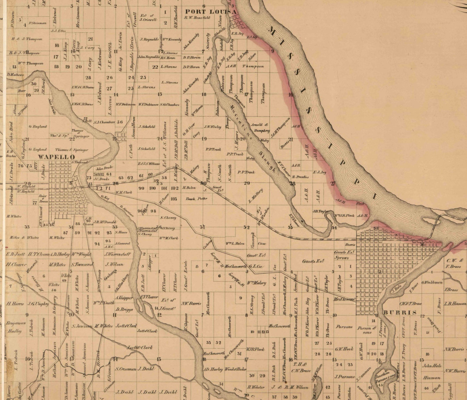 Louisa County Iowa 1858 Old Wall Map with Landowner Names Etsy