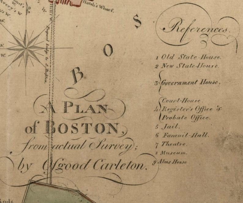 Boston 1805 Map by Carleton Reprint