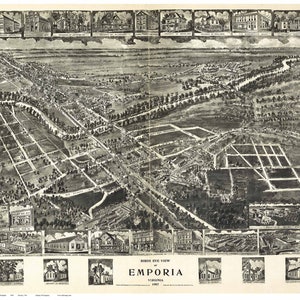 Emporia Virginia - 1907  T.M. Fowler - Birds Eye View Reprint
