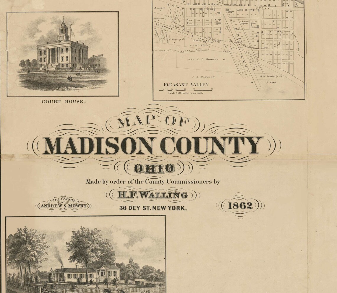 Madison County Ohio 1862 Old Wall Map Reprint With Homeowner Etsy