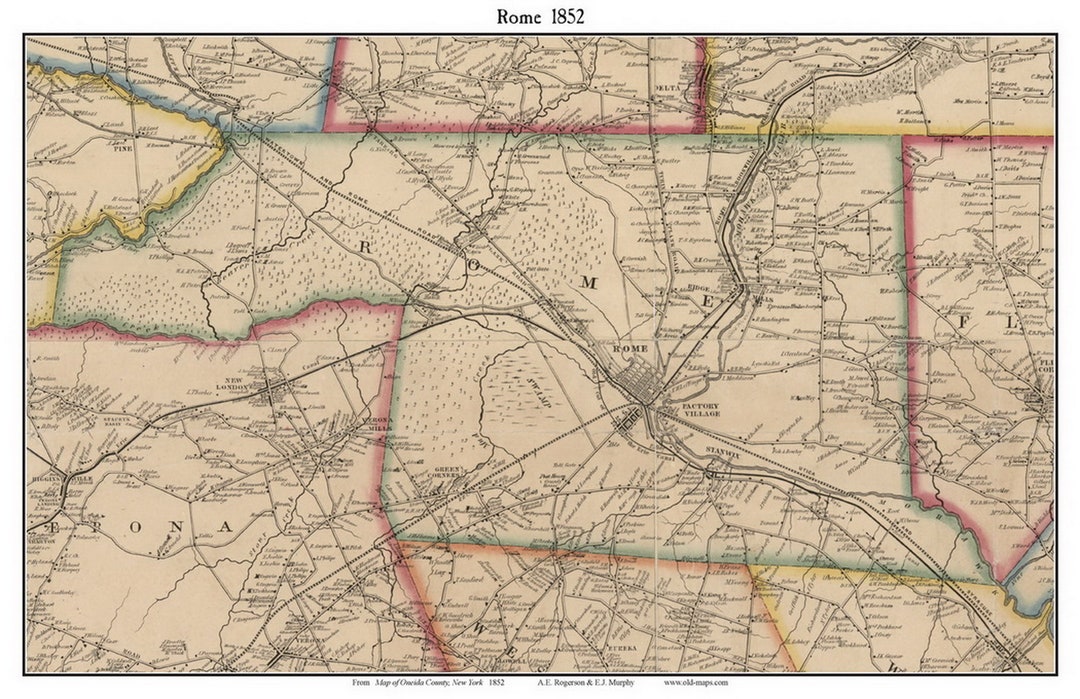 Rome 1852 Old Town Map With Homeowner Names New York Stanwix Etsy