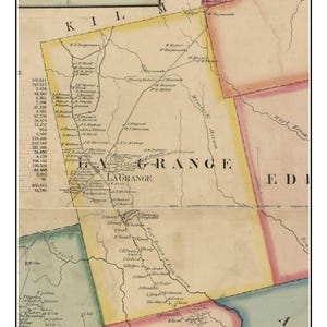Lagrange 1859 Old Town Map  with Homeowner Names Maine - Reprint Genealogy Penobscot County ME TM