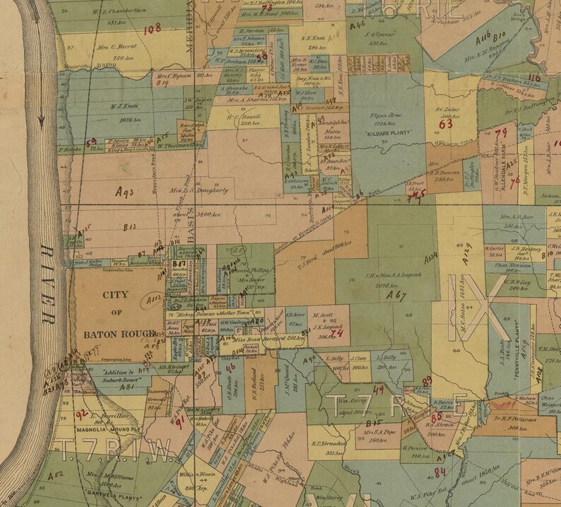 East Baton Rouge Parish Louisiana 1895 Old County Wall Map Etsy