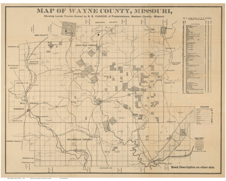 Wayne County Missouri 1882 Old Wall Map With Township Names Etsy