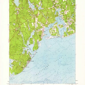 May include: A detailed topographic map of the Cotuit, Massachusetts area. The map shows the coastline, waterways, and surrounding land features. The map is printed in black, blue, green, and brown.