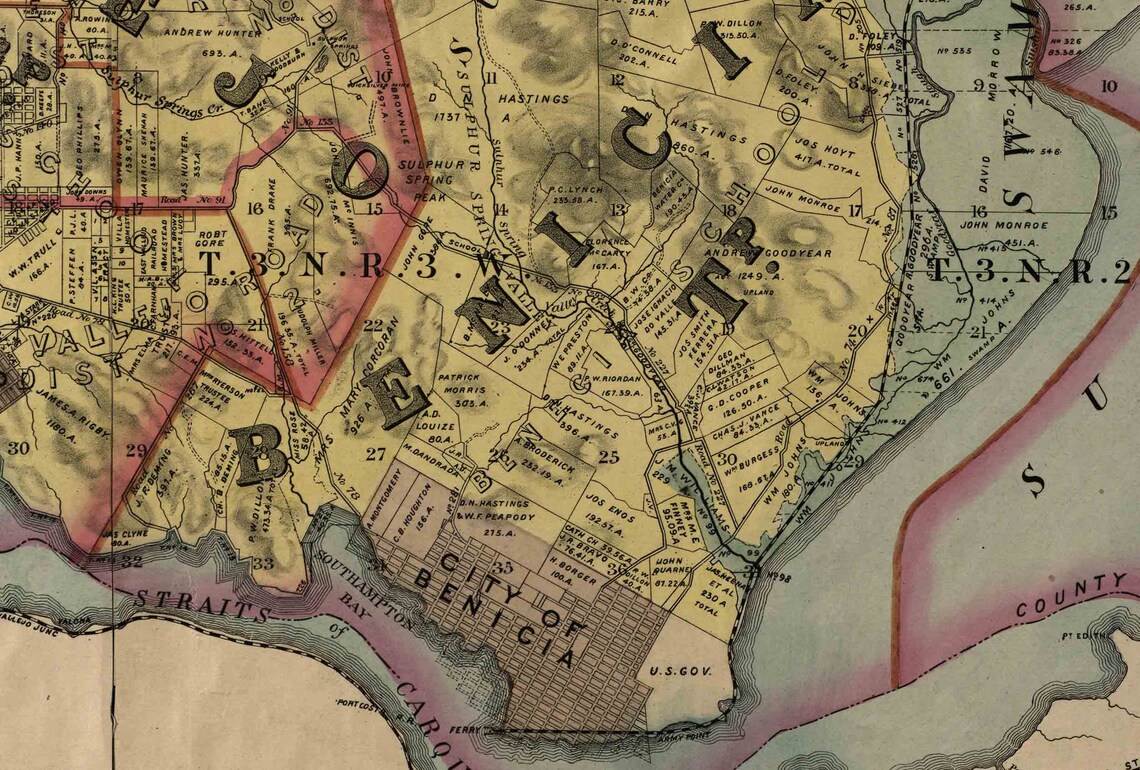 Solano County California 1890 Old Wall Map Reprint With Etsy