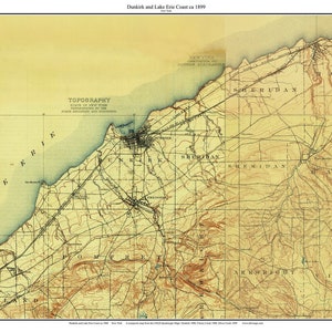 Dunkirk & Lake Erie Coast - 1900 USGS Old Topographic Map Sheridan Arkwright Custom Composite reprint - Lake Erie - New York