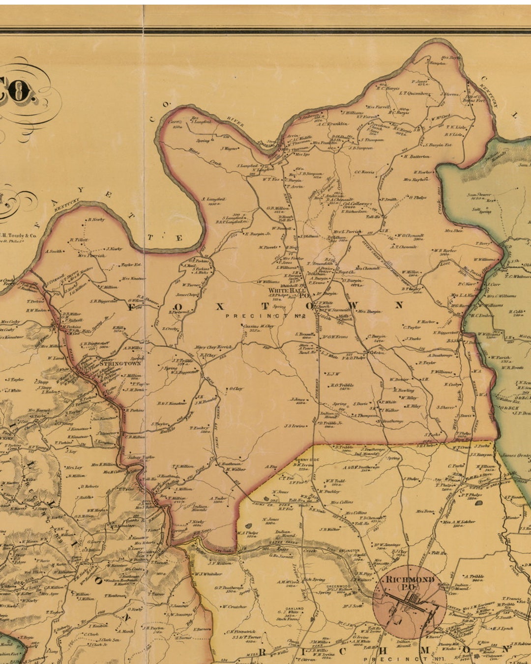 Foxtown 1876 Old Town Map With Homeowner Names Kentucky Madison