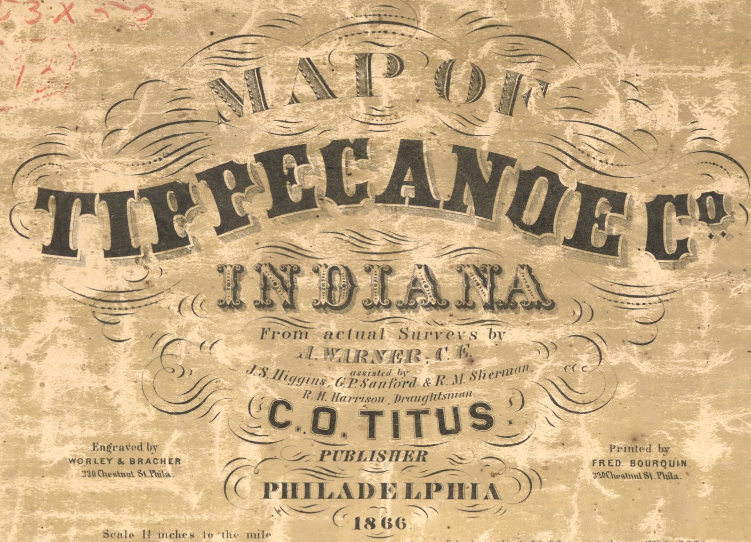 Tippecanoe County Indiana 1866 Old Wall Map Reprint With Etsy