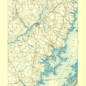 Snow Hill 1901 (1944) Old Topo Map Chincoteague Bay -  quad  reprint  - 15x15 USGS Topographic Maryland Virginia