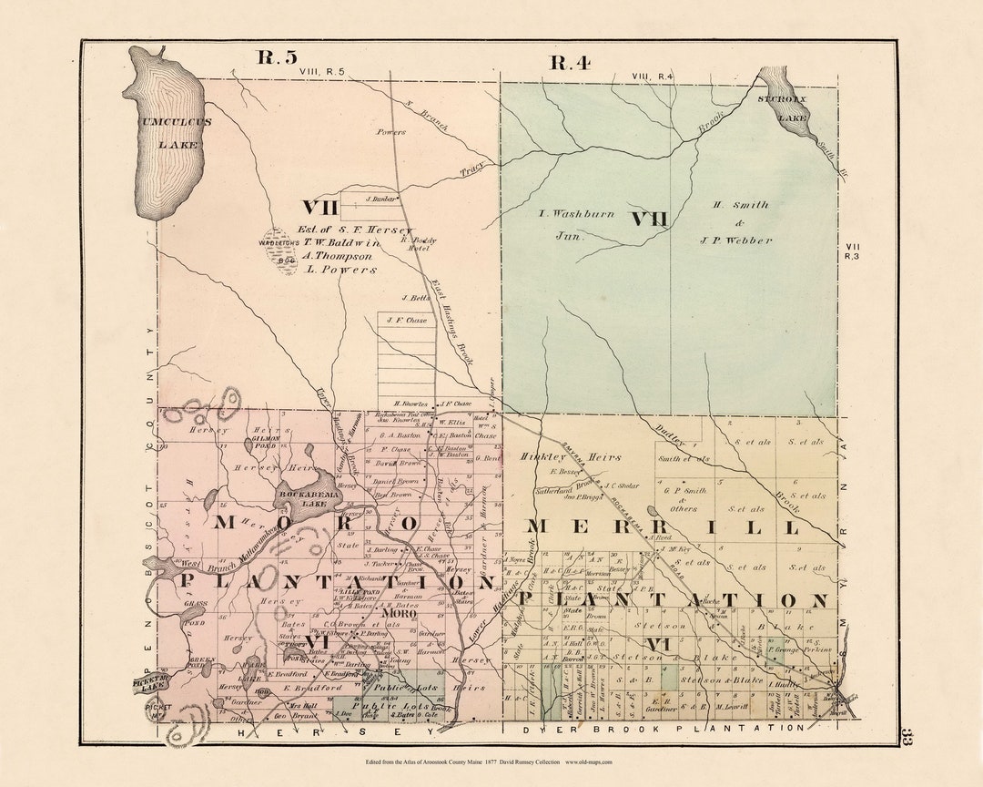 Moro, Merrill Plantation, R5 VII, R4 IV 1877 Old Town Map Reprint