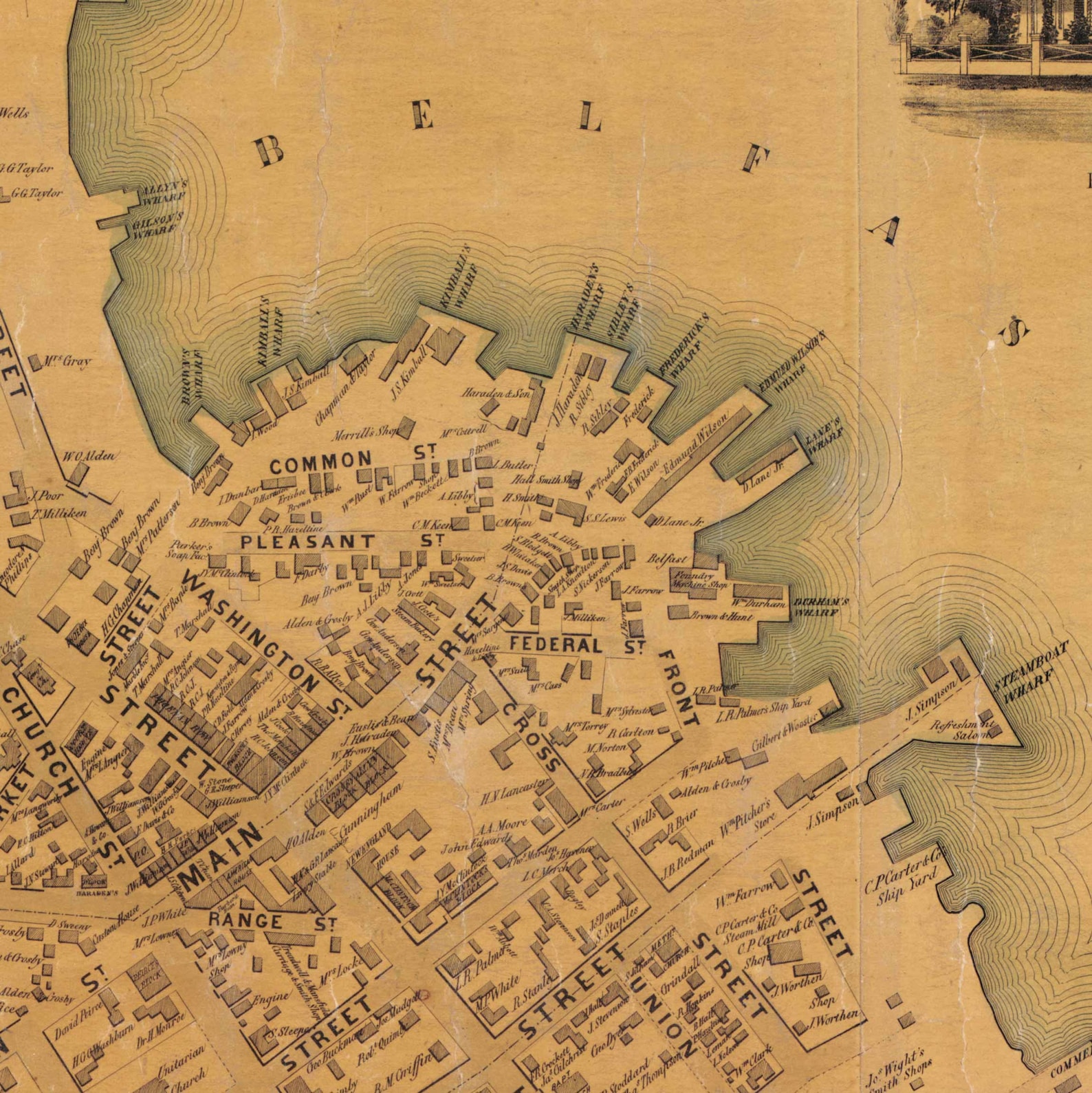 Belfast Maine 1855 City Map Woodford Reprint Maine Cities Etsy