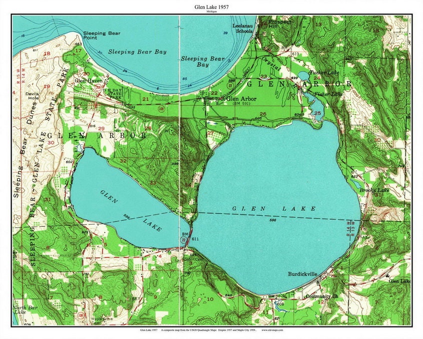 Leelanau County Land Ownership Maps Glen Lake 1957 Map Reprint Leelanau County Michigan Glen | Etsy Australia