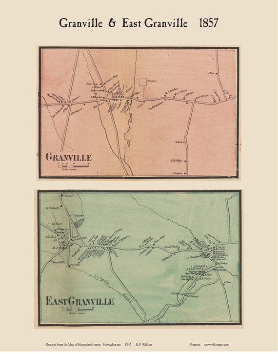 Granville and East Granville Villages 1857 Old Town Map With Etsy