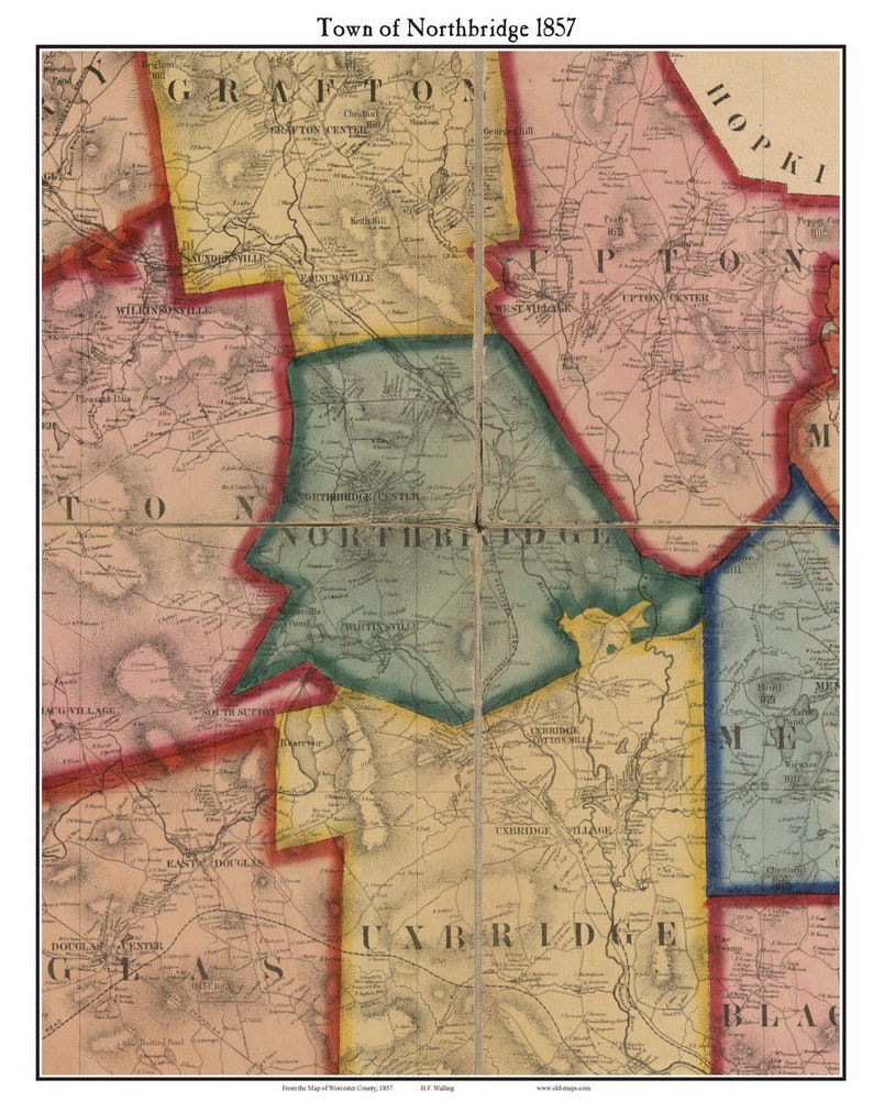 Northbridge 1857 Old Town Map With Homeowner Names Massachusetts