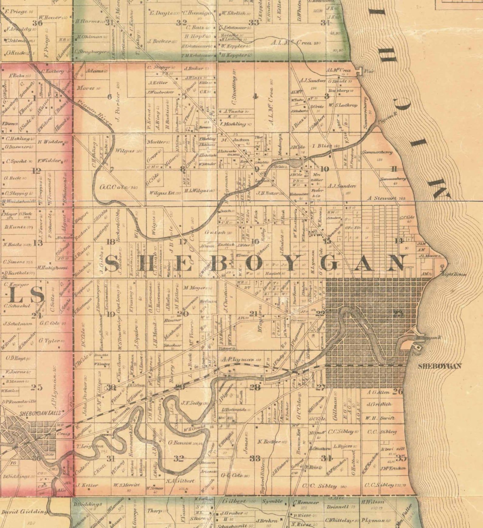 Sheboygan County Wisconsin 1862 Old Wall Map Reprint With Etsy