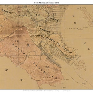 Corte Madera and Sausalito California 1892 - Old Map Custom Reprint Marin County  CAL Towns