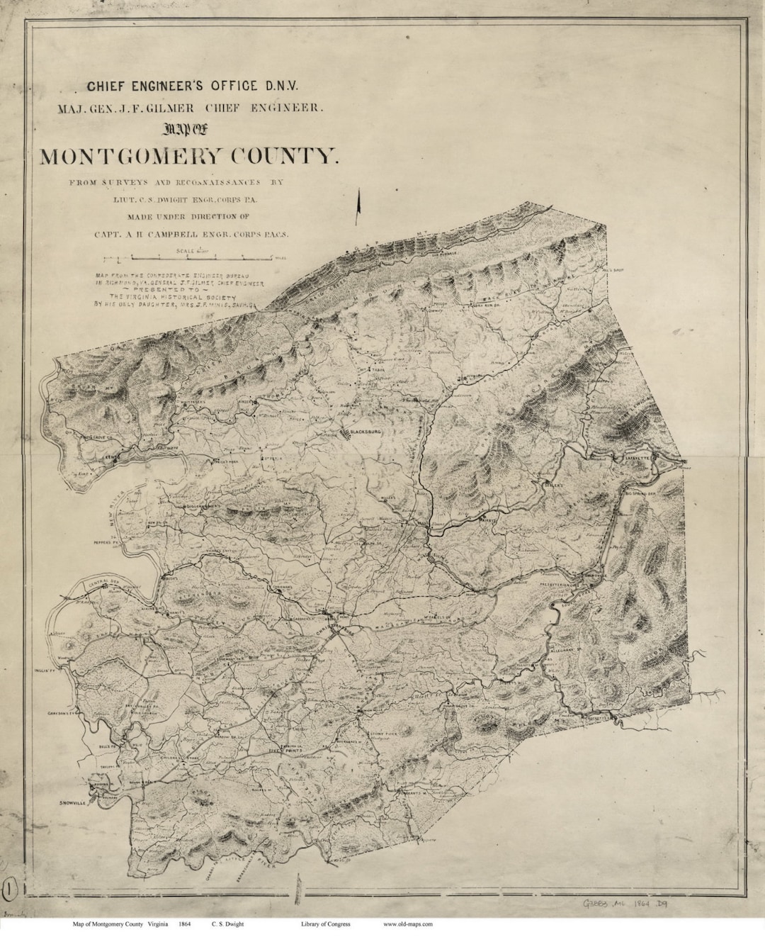 Montgomery County Virginia 1864 Old Wall Map With Homeowner Names