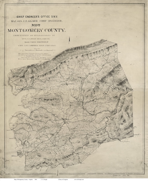 Montgomery County Virginia 1864 Old Wall Map With Homeowner Etsy