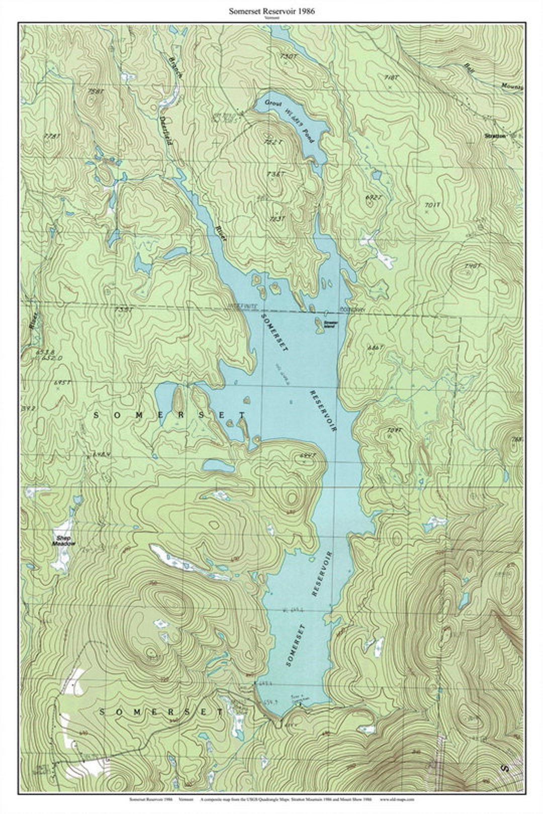 Somerset Reservoir 1986 Old Topographic Map USGS Custom Composite