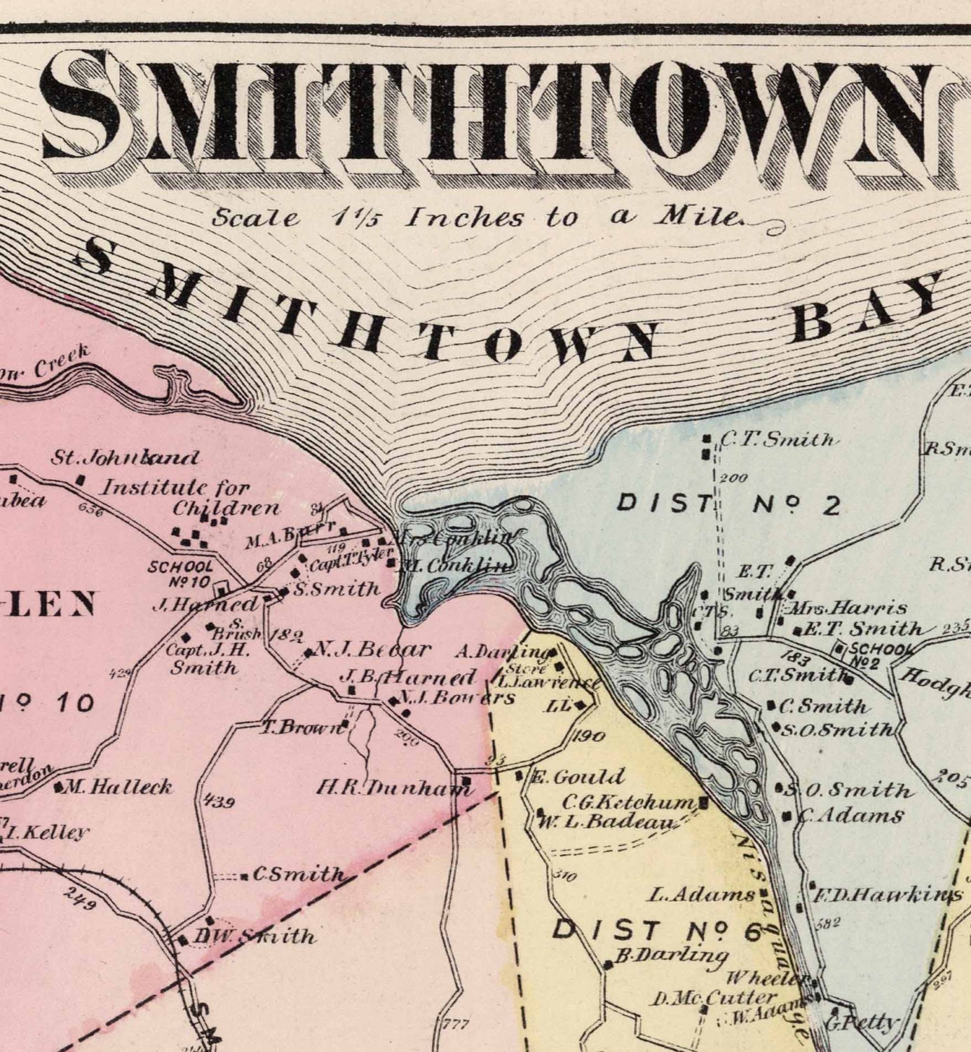 Smithtown Long Island 1873 Old Map Long Island New York With Etsy