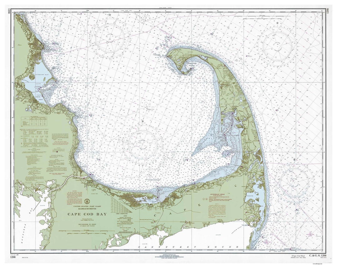 Cape Cod Bay - 1968 Nautical Map - 80000 AC Reprint Ed - Chart 1208 ...
