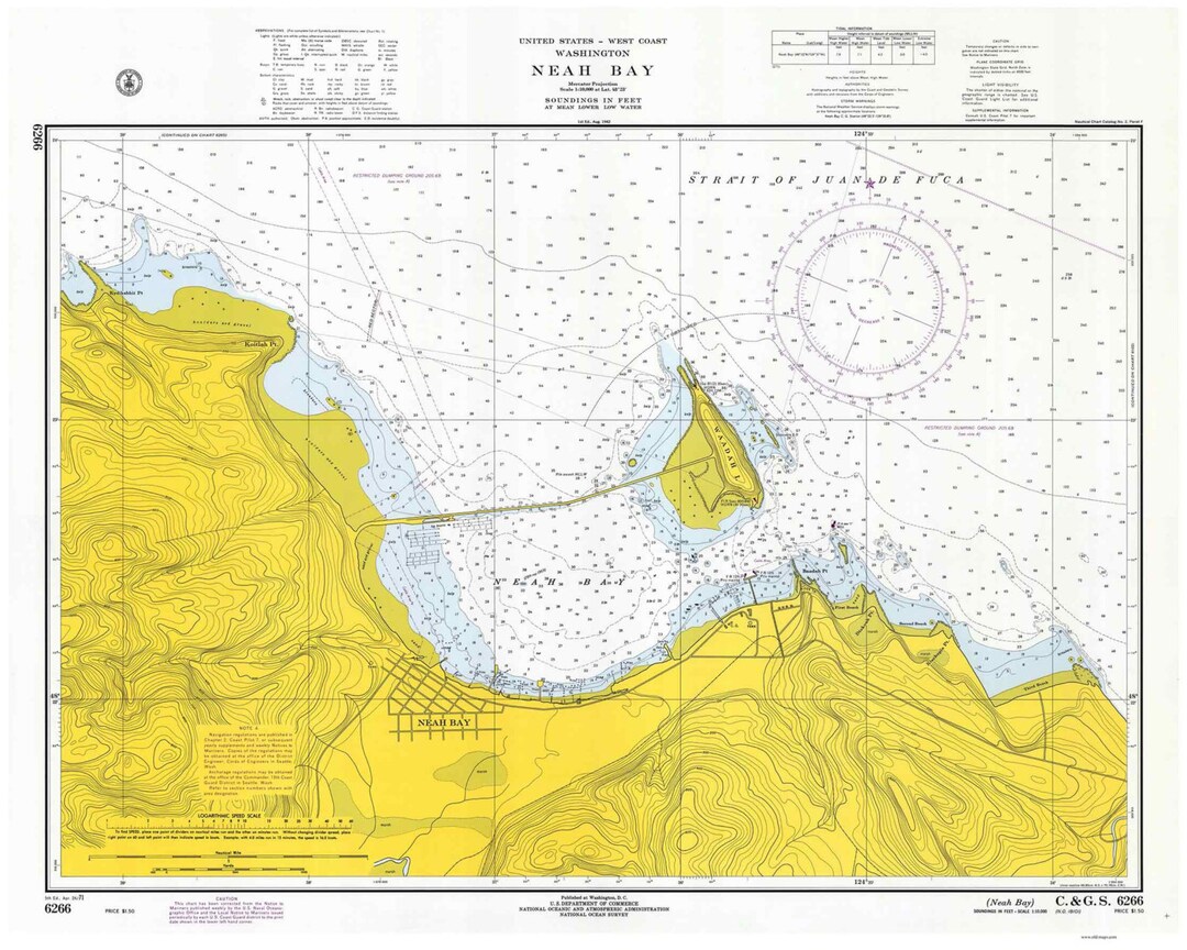 Neah Bay 1971 Nautical Map Washington PC Harbors Reprint 6266 - Etsy