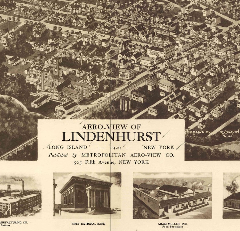 Lindenhurst New York 1926 Birds Eye View by Metropolitan Etsy