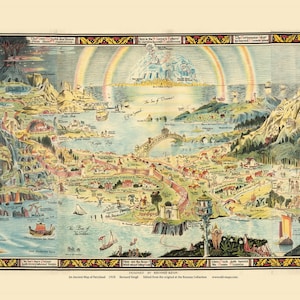 Fairy Land Map - Old Map Reprint Fairyland Mythology Tales Children&#39;s Room - Novelty Literary