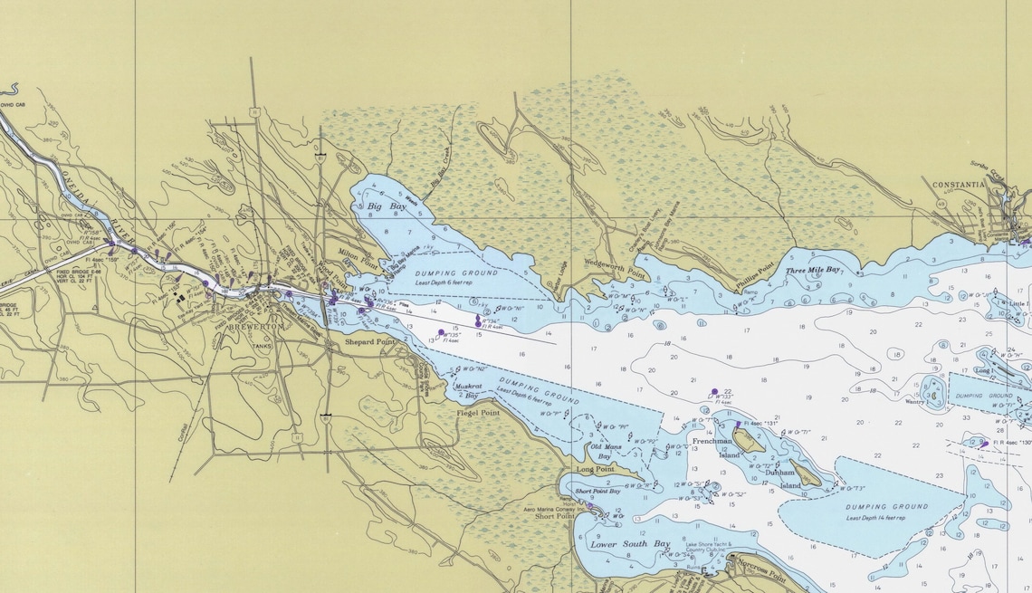 Oneida Lake 1977 Nautical Map Reprint 40000 Great Lakes NY 3 Etsy