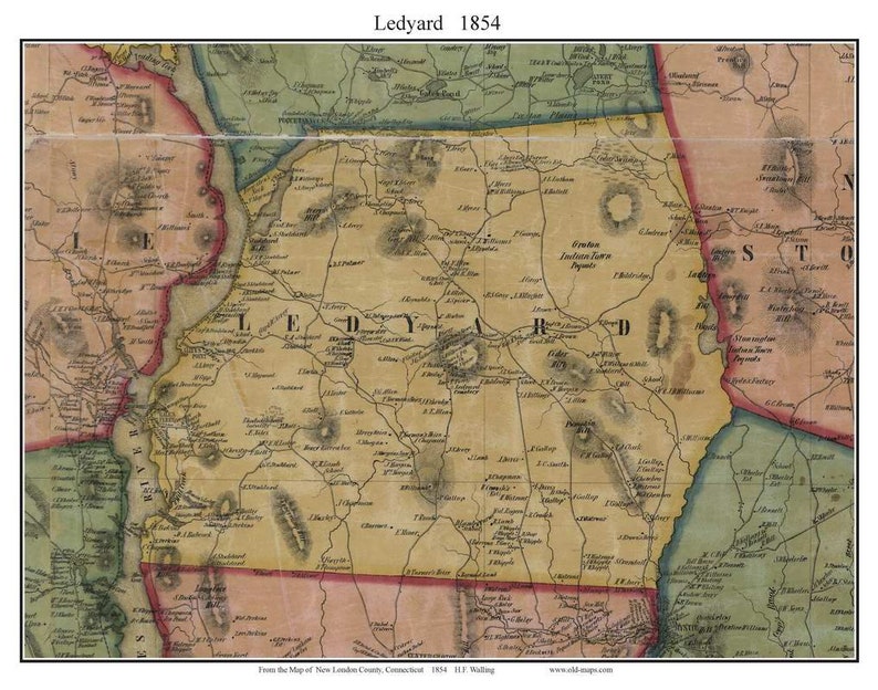 Ledyard Connecticut 1854 Old Town Map With Homeowner Names Etsy