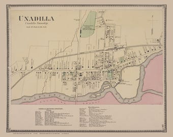 Unadilla Village 1868 Old Town Map Reprint Otsego County, New York, Homeowner Names, Genealogy  NY Atlas #39