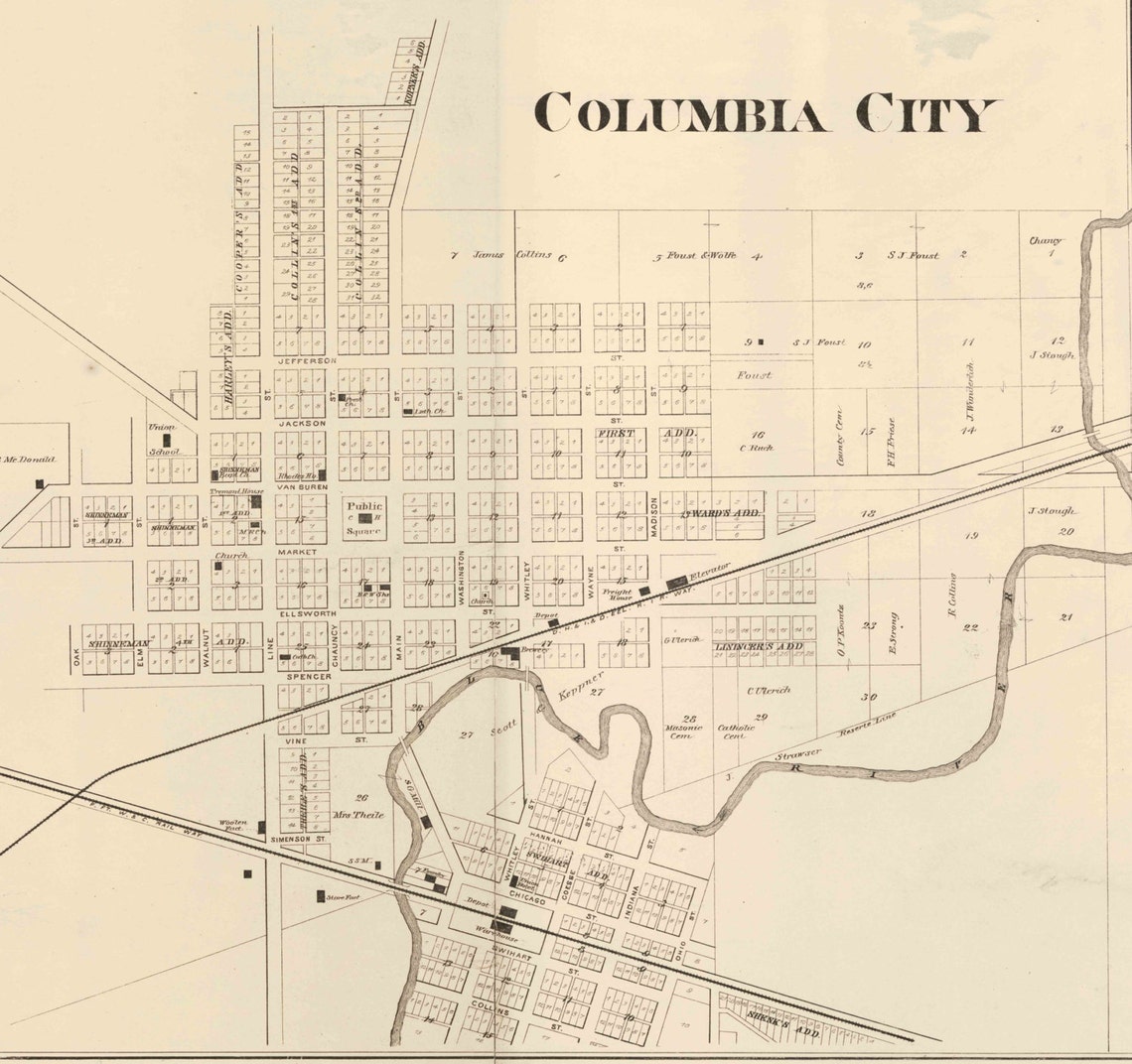 Whitley County Indiana 1873 Old Wall Map Reprint With Etsy
