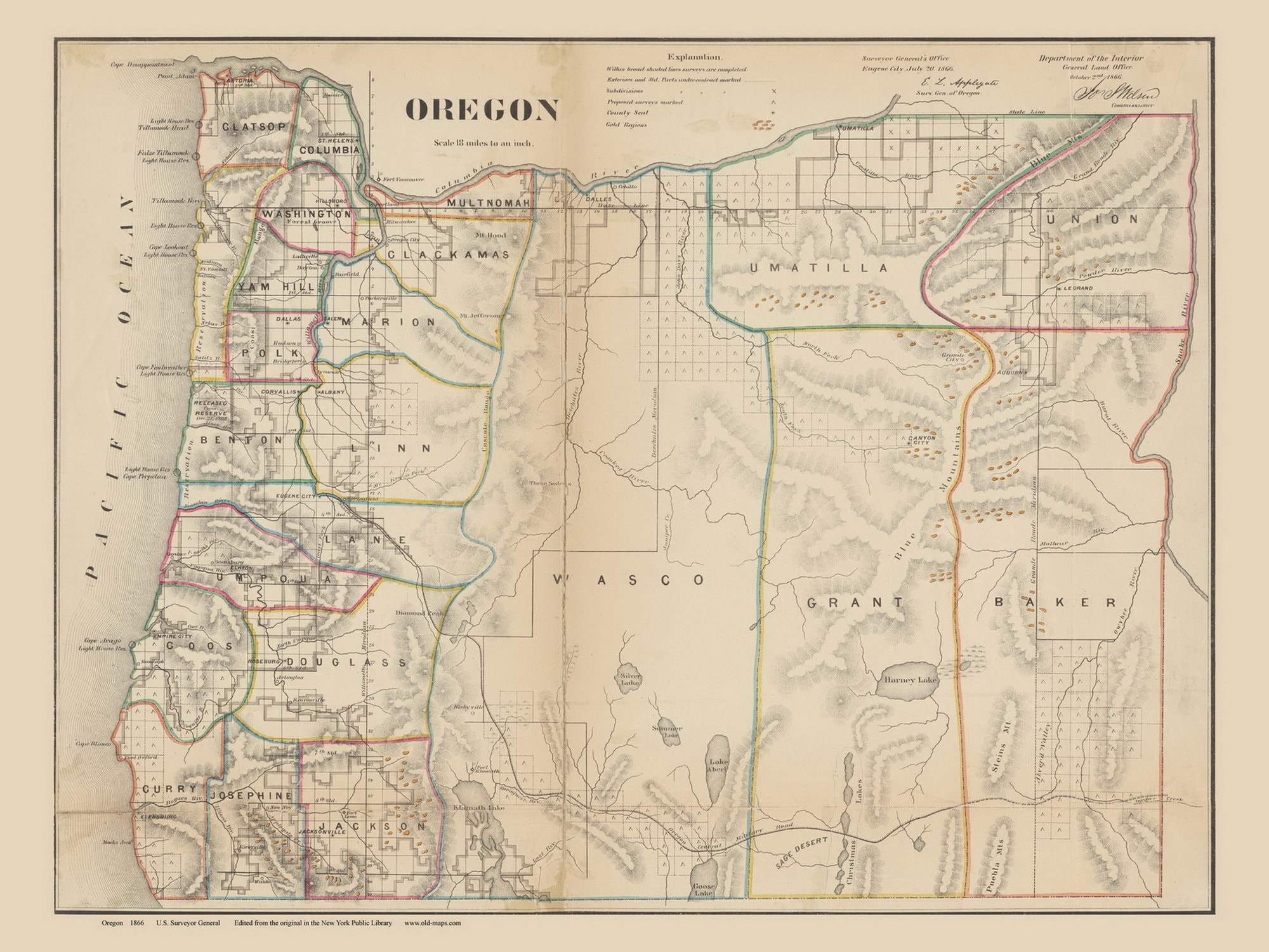 Oregon Territory 1866 Gold Regions - State Map - Old Map Reprint - Etsy