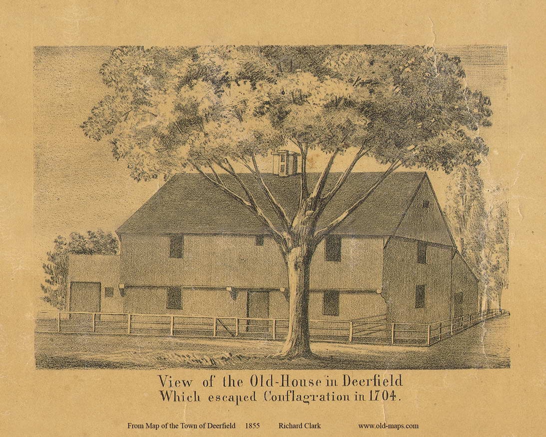 View of the Old-House in Deerfield, Massachusetts 1855 Old Village Map Custom Print -  Excerpt pic from Greenfield Town Map