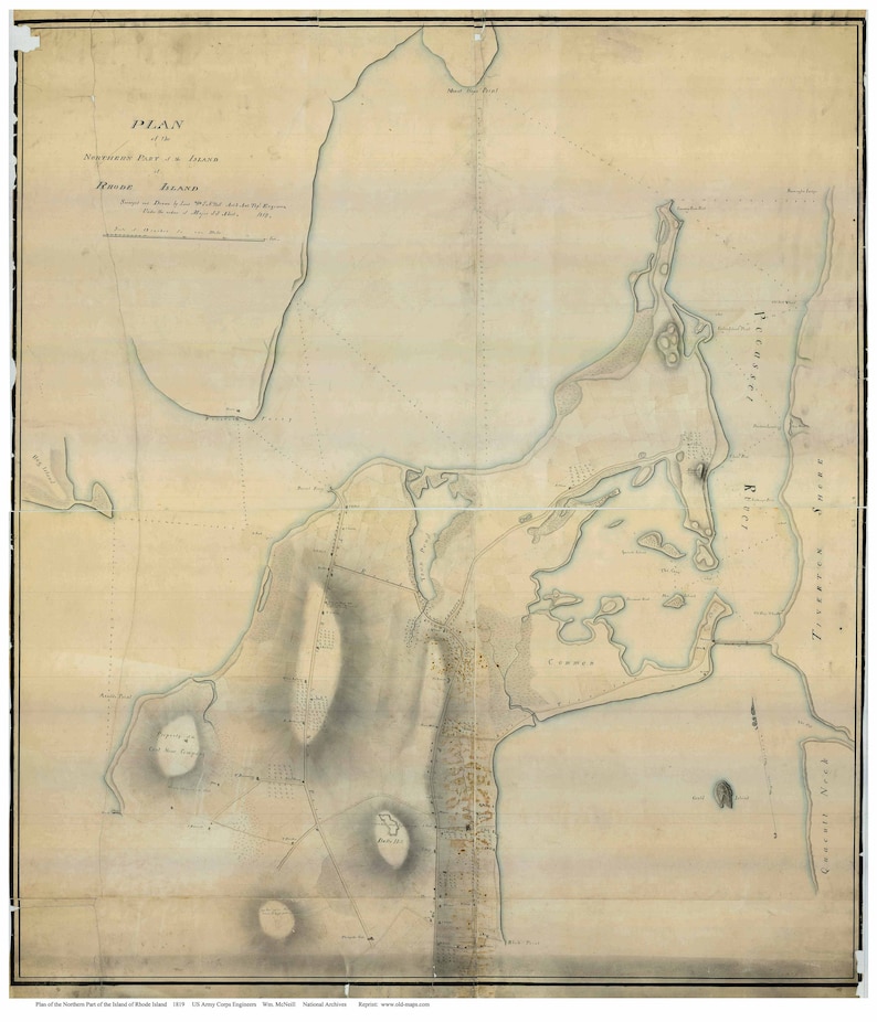 Aquidneck Island North Rhode Island 1819 Map (Alternate View)