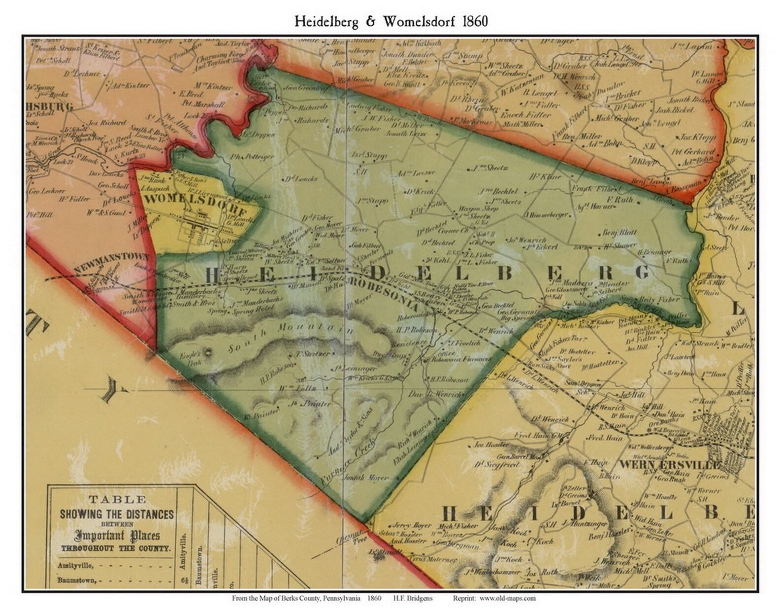 Heidelberg Womelsdorf 1860 Old Town Map With Homeowner Names Etsy