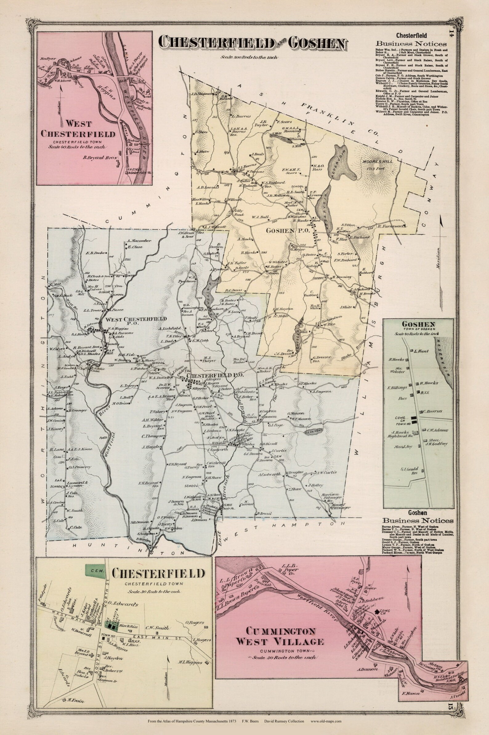 Chesterfield & Goshen 1873 Old Town Map Reprint Cummington Etsy