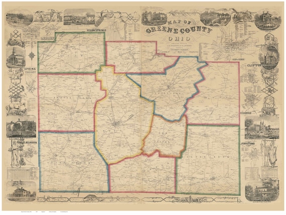 Greene County Ohio Map Greene County Ohio 1855 Old Wall Map Reprint With Homeowner | Etsy Hong Kong