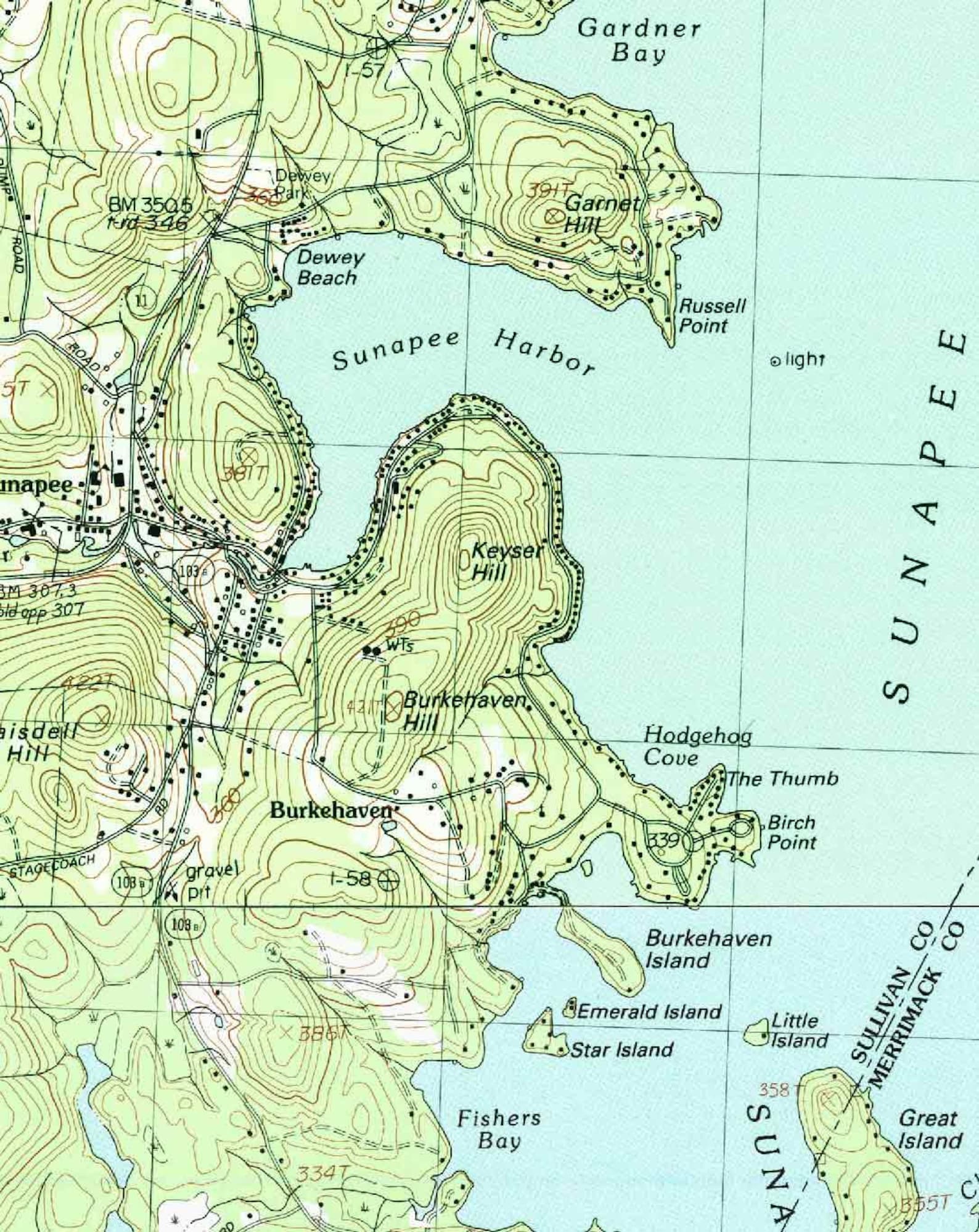 Lake Sunapee 1984 Old Topographic Map USGS Custom Composite Etsy