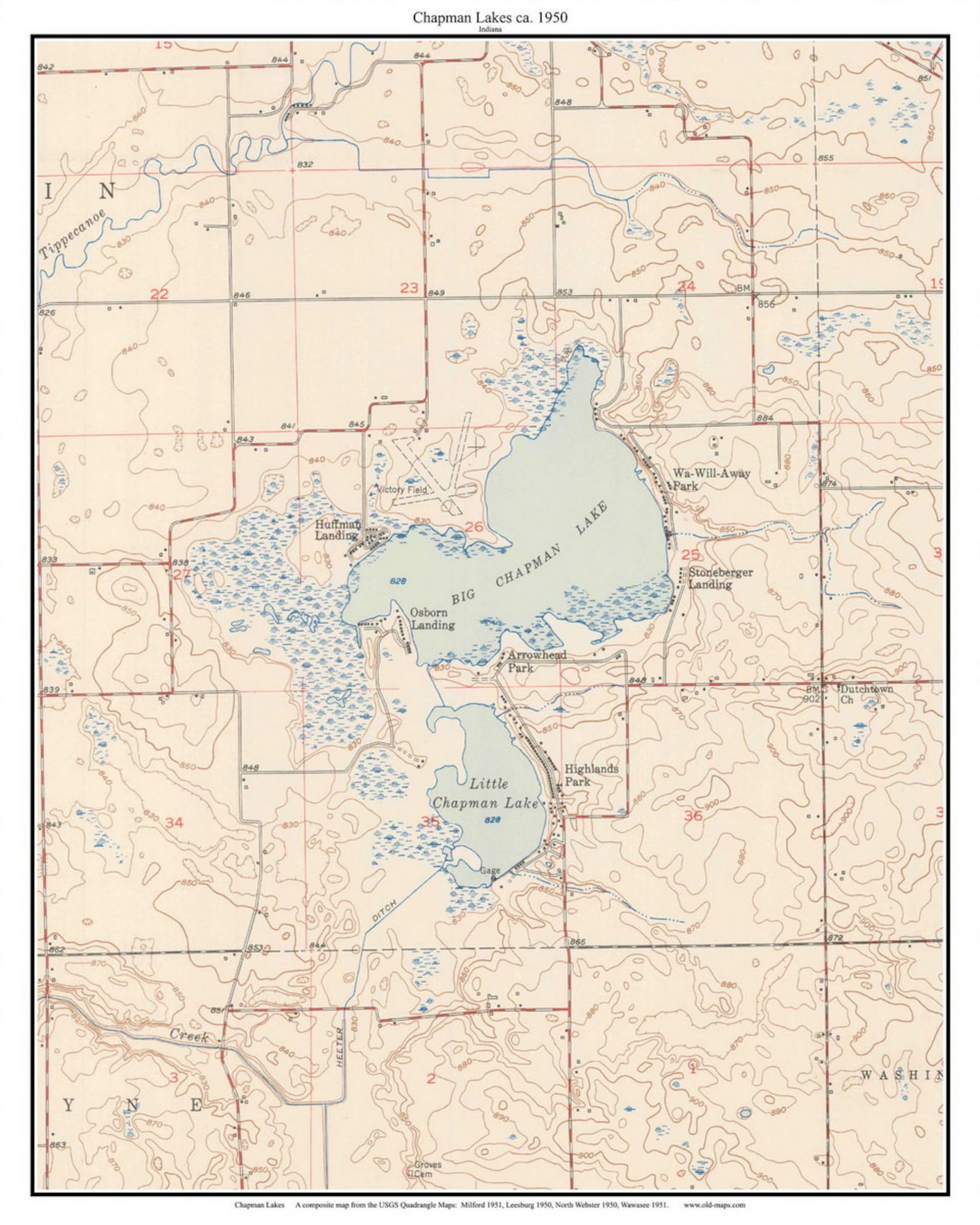 Chapman Lakes 1950 Old Topographic Map USGS Huffman Landing Etsy
