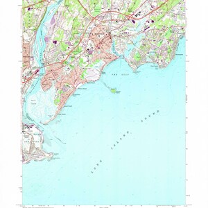 May include: A vintage topographic map of the Milford, Connecticut area. The map shows the coastline, roads, and waterways. The map is printed in black, brown, and blue ink on white paper. The map is titled "Milford Quadrangle" and includes the text "United States Department of the Interior Geological Survey" and "State of Connecticut Highway Department".