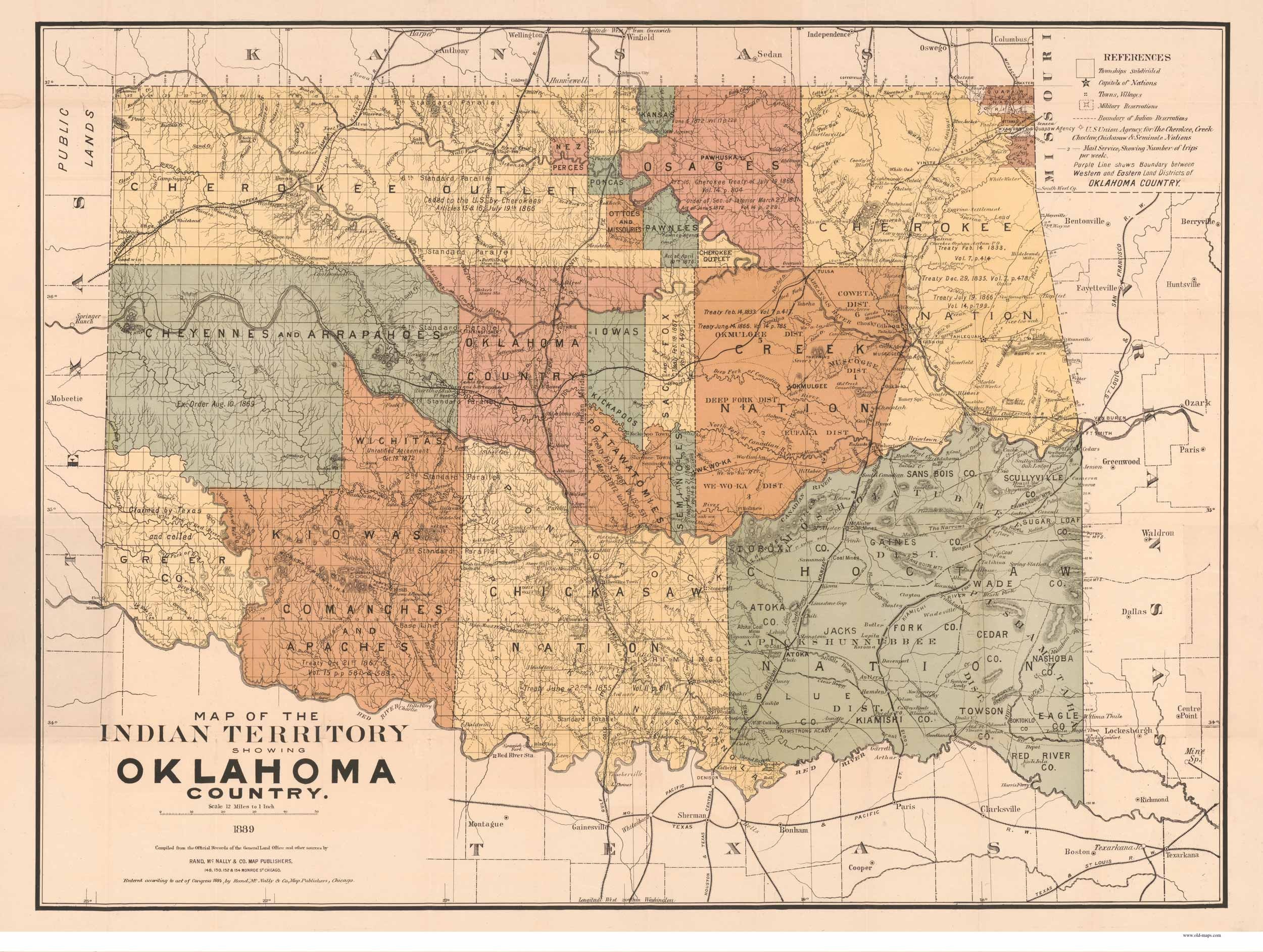 Oklahoma Indian Territory 1889 Rand Old Map- State Reprint - Map Only ...