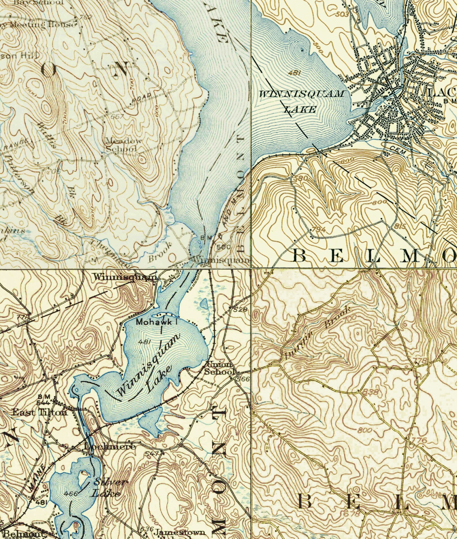 Lake Winnisquam ca 1927 Old Topographic Map USGS Custom Etsy